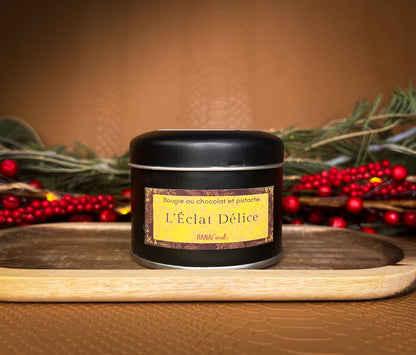 L’Éclat Délice 🍫| Bougie parfumée au chocolat et à la pistache | 30h de diffusion | Cire végétale | Parfum ultra gourmand