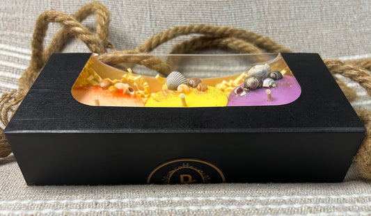 L’Échappée Sensorielle | Coffret Voyage en 3 Escales : Instant dans le Sud • Instant sous les Tropiques • Déméter – 3 bougies moulées réutilisables en fondants