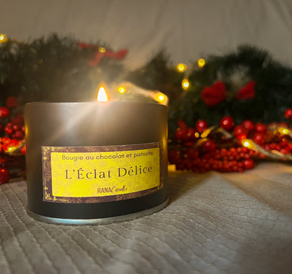 L’Éclat Délice 🍫| Bougie parfumée au chocolat et à la pistache | 30h de diffusion | Cire végétale | Parfum ultra gourmand