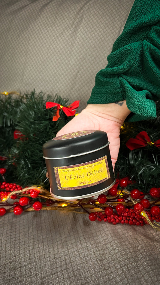 L’Éclat Délice 🍫| Bougie parfumée au chocolat et à la pistache | 30h de diffusion | Cire végétale | Parfum ultra gourmand