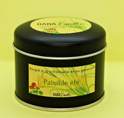 Vue d'ensemble de la bougie Paisible été à la citronnelle et au géranium